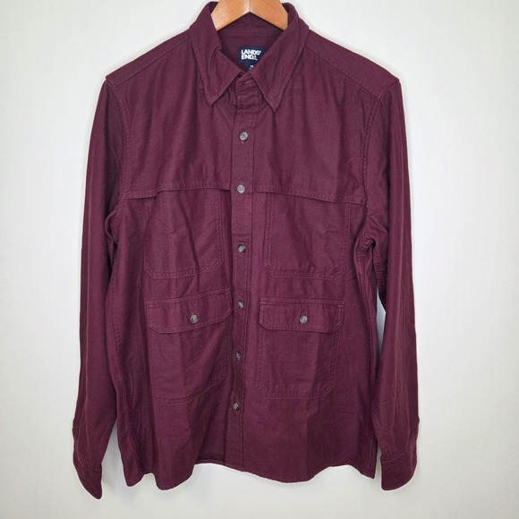 Lands' End Other - Lands End Mens Utility Shirt Burgundy Maroon Long Sleeve Cotton Multi Pocket M